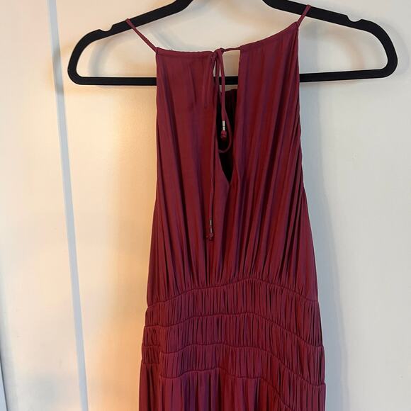 Anthropologie Moulinette Soeurs Burgundy Halter Smocked Midi Dress Size 12 - Picture 6 of 10